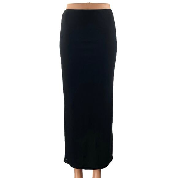Princess Polly Women Black High Waisted Straight Pencil Midi Slip Skirt Size 4 - Picture 1 of 4